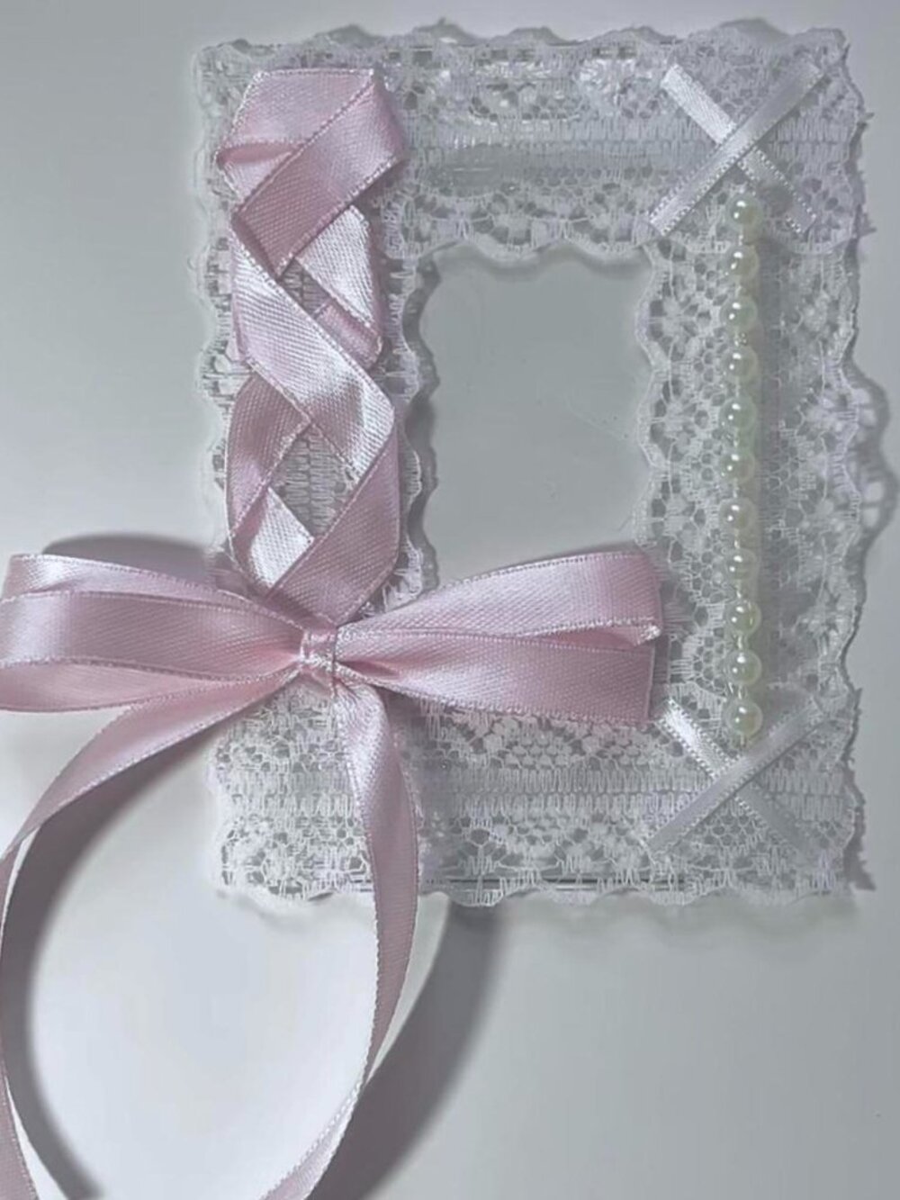 Coquette Lace Toploader | Used Handmade Pink Ribbon Pearl Photocard Holder